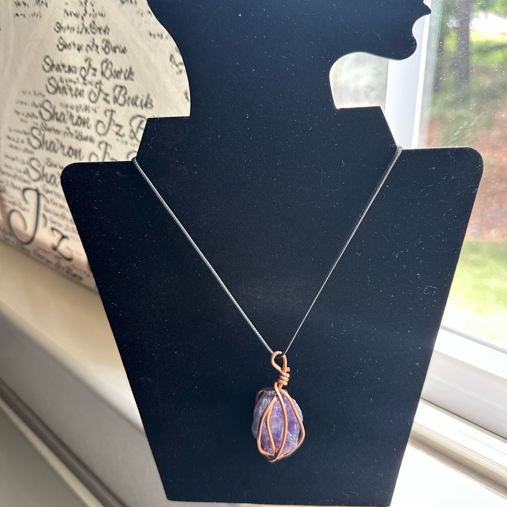 Amethyst Wire Wrapped in 100% Copper Pendant Necklace Handmade with Love ☮️❤️🔆